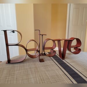 Whimsical BELIEVE Large Red Metal Sign